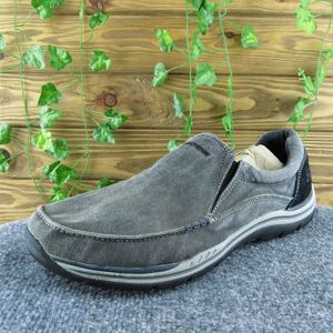 SKECHERS Relaxed Fit Memory Foam Men Slip-On Shoes Black Fabric Lace Up Size‎ 10